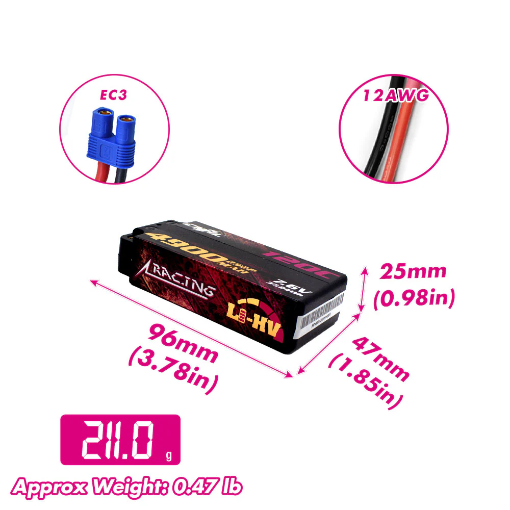 4900mAh 7.6V 2S 120C HV Shorty Hard Case Lipo Battery - Image 2